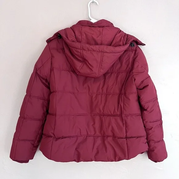Burgundy Puffer Jacket with Detachable Hood, Size XL - Picture 5 of 7